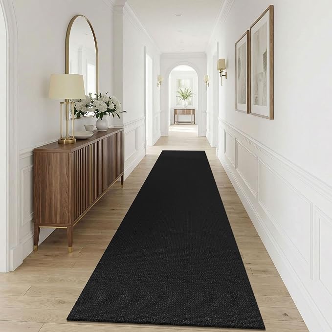 KOZYFLY Black 3x12 Runners Rugs for Hallway, Long Washable Runner Rug, Woven Non Slip Kitchen Runner, Braided Entryway Rug, Floor Carpet for Entry, Aisle, Hall, Black/Dark Grey