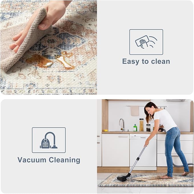 KIMODE Anti Fatigue Kitchen Mats for Floor,17.3" x 29" Cushioned Boho Vintage Kitchen Rugs,Non-Slip Waterproof Kitchen Sink Standing Mat Wipe Clean for Kitchen,Laundry Floor,Mutil-Blue