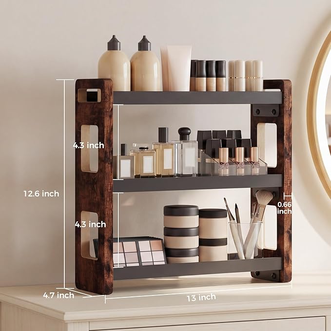 Bathroom Organizers and Storage,Bathroom Counter Organizer,Bathroom Counter Shelf,Bathroom Sink Organizer,Vanity Organizers,Vanity Storage,Perfume Display, for Dad (Brown 3 Tier)