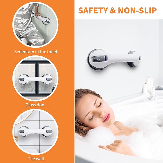 12'' Portable Grab Bars for Bathroom,Ultra Grip Dual Locking Shower Handles for Elderly,Safety Suction Grab Bars for Shower,Balance Assit Hand Rail Support,Injury,Senior,Kids(Gray, 12"-Pack of 2)