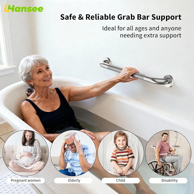Brushed Nickel Grab Bar 16/24/36/40 Inch Bundle, iHansee Set of 4 Bathroom Grab Bars w/Anti-Slip Knurled Grip, Stainless Steel Safety Handrail for Home & Commercial, Wall Mounted Handicap Shower Bars