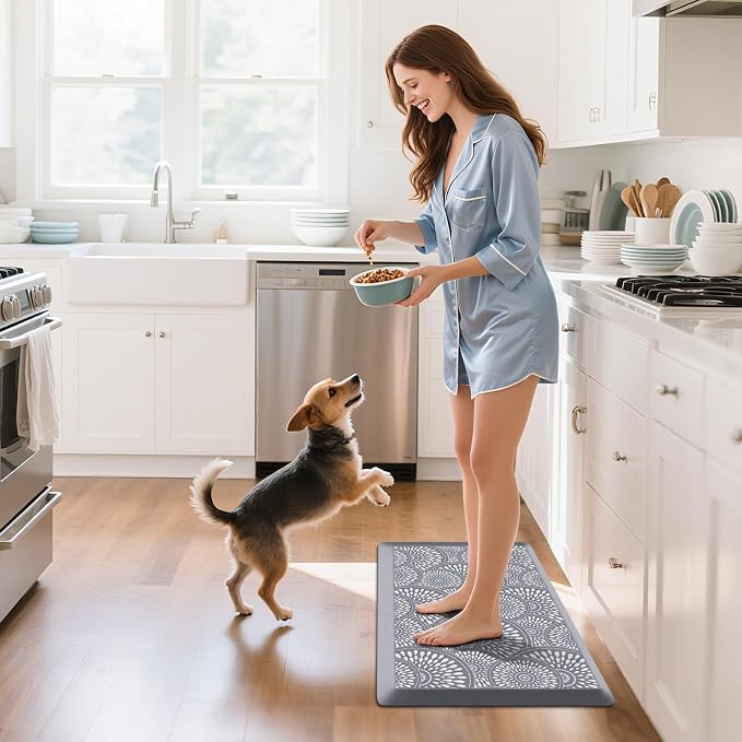 Mattitude 4/5 Inch Kitchen Mat, 17.3x28in Heavy Duty Ergonomic Comfort Foam Standing Desk Mat, Waterproof Non-Slip Standing Mats and Rugs for Kitchen, Office, Grey