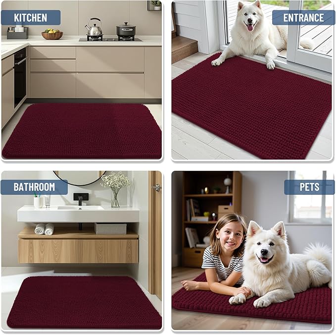 Arotive Bathroom Rugs 30" x 20", Ultra Soft Absorbent Chenille Bath Rugs, Non-Slip Rubber Backing, Machine Washable Bath Mats for Bathroom Floor, Tub and Shower, Home Decor Accessories, Burgundy
