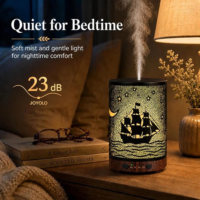 Essential Oil Diffuser 120ML Metal Aromatherapy Diffuser with Timer, Cool Mist Humidifier with Auto Shut-Off & 7 Color Lights for Home Office Spa (Sailing Ship)