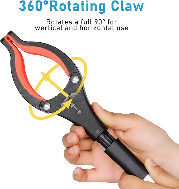 2025 Upgrade Grabber Reacher Tool, 360° Rotating Head, Wide Jaw, 32" Foldable, Lightweight Trash Claw Grabbers for Elderly, Reaching Tool for Trash Pick Up Stick, Litter Picker, Arm Extension (Orange)