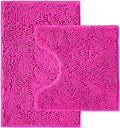 Bathroom Rugs Sets 2 Piece,Super Absorbent Chenille Bath Mats and U-Shaped Toilet Rug,Strong PVC Non Slip Backing,Microfiber Washable Dry Quickly Bath Mats for Bathroom(20"x32"+20"x20"U,Hot Pink)