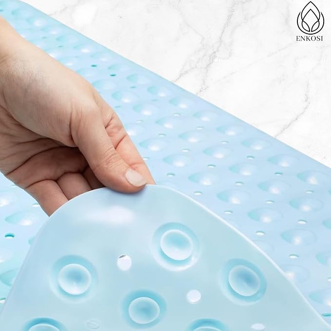 ENKOSI Bath Mat - Large Non Slip Bathtub & Shower Mat - Extra Long 40 x 16 Inch Bathroom Mats for Tub Nonslip Anti Slip Bathmats (40x16 Light Blue 1-Pack)