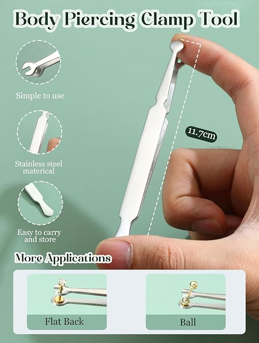 GEMQUEEN Piercing Taper Ball Grabber Tool for Changing Jewelry - 14G 16G 18G 20G Stainless Steel Flat Back Earrings Applicator Tool Threadless Insertion Pin Thread Body Piercing Kit for Ear Nose Lip