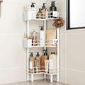 Orimade Rustproof 3 Tier Floor Standing Corner Shower Caddy Organizer with Toothbrush Holder, Large Spacing Floor Shower Shelf Rack Storage Stands with Hooks for Bathroom Kitchen, White