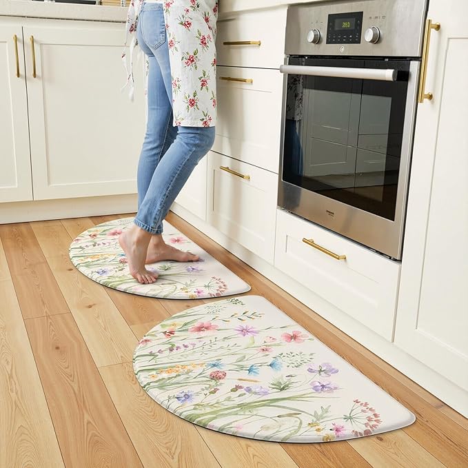 KIMODE Anti Fatigue Kitchen Mats for Floor, Half Moon Kitchen Rugs Sets of 2, 18"x28" Farmhouse Rugs for Kitchen Floor, Standing Desk Mats, Memory Foam Kitchen Floor Mats for Laundry Office Sink