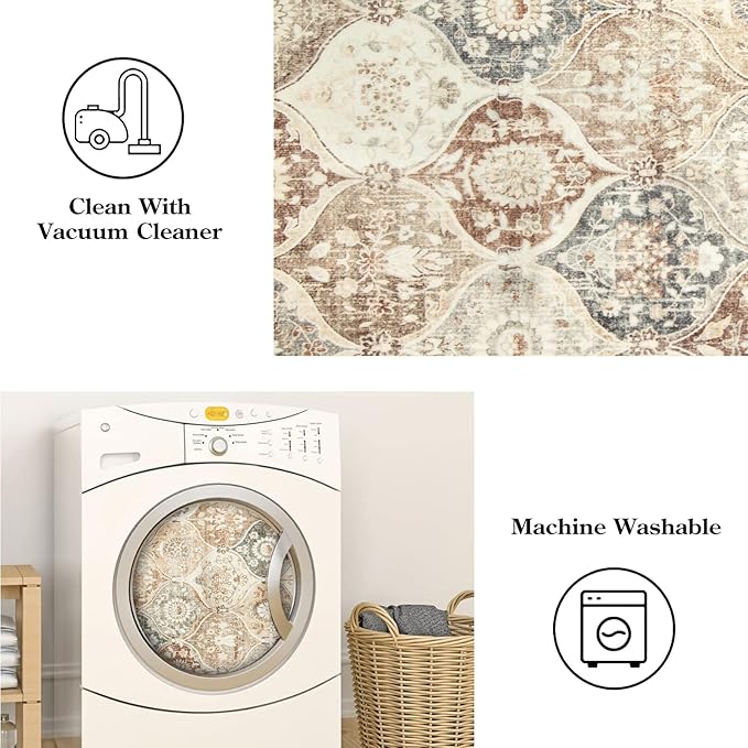 Lahome Moroccan Trellis Entryway Rug, 2x3 Kitchen Rugs Non Slip Washable, Non-Slip Indoor Door Mat Ultra-Thin, Small Throw Carpet for Bathroom Bedroom Entry Elise, Khaki