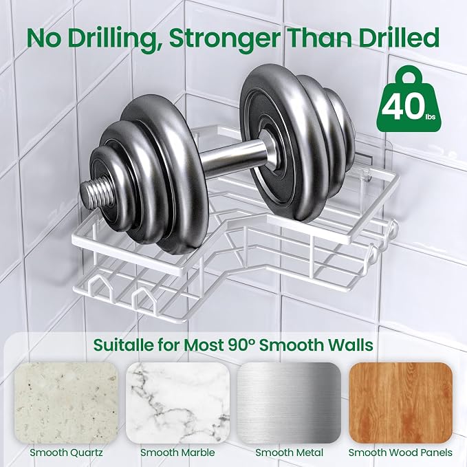 Adhesive Shower Caddy, 4 Pack Corner Bath Organizer, Rustproof Stainless Steel Shower Shelves with Large Capacity, No Drilling Shelves for Bathroom Storage, Home, Kitchen Décor (White).