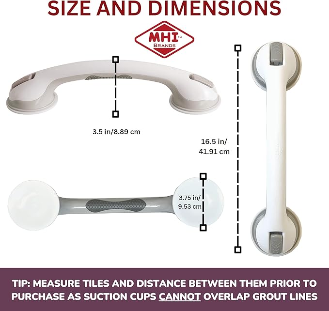 Safe-er-Grip Changing Lifestyles Suction Cup Grab Bars for Bathtubs & Showers; Safety Bathroom Assist Handle,White & Grey,16 Inches,(Pack of 3)