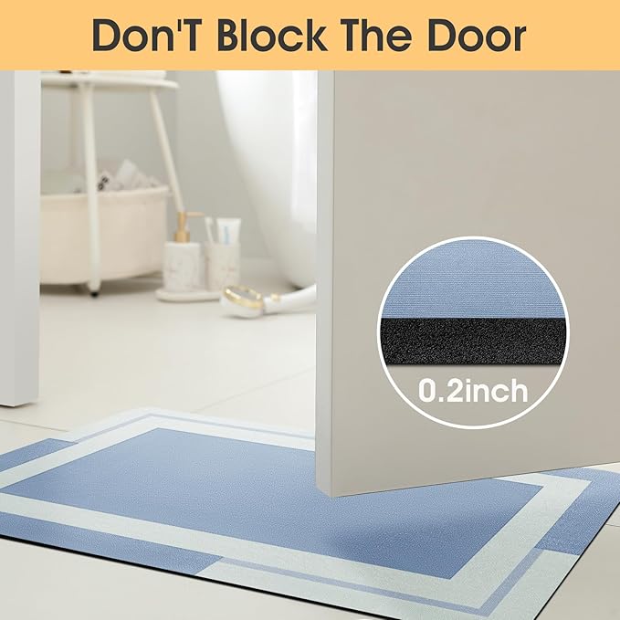 ACCUMTEK Non Slip Bath Mat, Thin Bathroom Rugs Fit Under Door, Quick Dry Bath Mats, Machine Washable Bath Rugs for Bathroom, Bathtub & Kitchen, Bathtub & Kitchen, Blue/Bordered/24 x17
