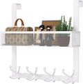 Consumest Over The Door Hooks Organizer - 2 Tier Over Door Hanger with 16 Hooks & 2 Baskets for Hanging Coat, Clothing, Towel, Back Storage for Bathroom, Closet, College Dorm, White