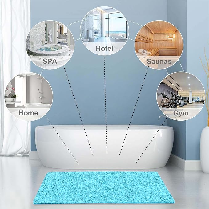 godehone Shower Mats Non Slip Without Suction Cups, PVC Loofah Bathroom Mats, Loofah Mats for Shower and Bathroom, Quick Drying, 23.6× 47.2 Inch, Turquoise Blue