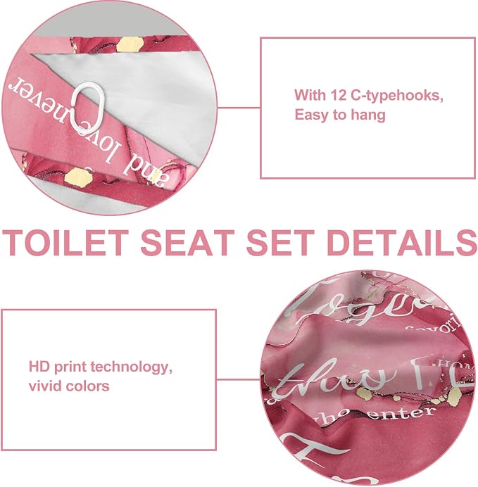 4Pcs Family Marble Shower Curtain Set,Light Pink Home Inspirational Bathroom Sets with Shower Curtain and Rugs, Bathroom Decor Set,Waterproof Bathroom Curtains Shower Set,with 12 Pcs Hooks