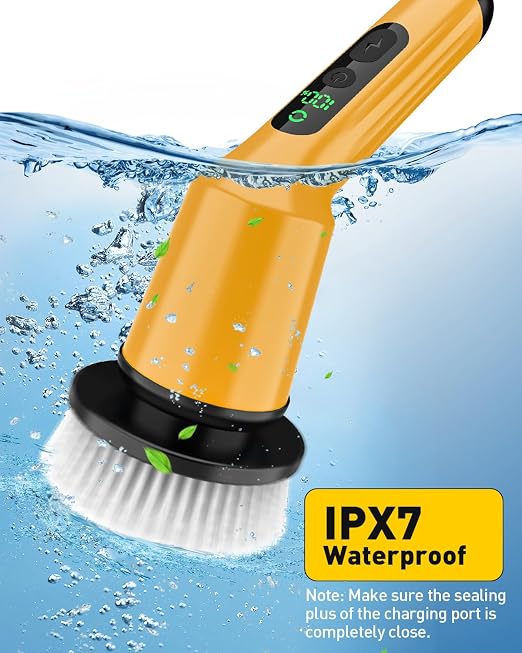 Electric Spin Scrubber for Cleaning Bathroom, Shower Scrubber Cordless Cleaning Brush with IPX7 Waterproof & 2 Speed, 3 Floor Machine Pads, Bathroom Cleaning Supplies for Shower Tub Yellow