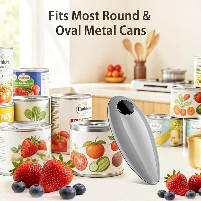 Electric Can Opener, Handheld One-touch Automatic Can opener, Smooth Edge Kitchen Gadget Can Openers Electric for Seniors with Arthritis Gray