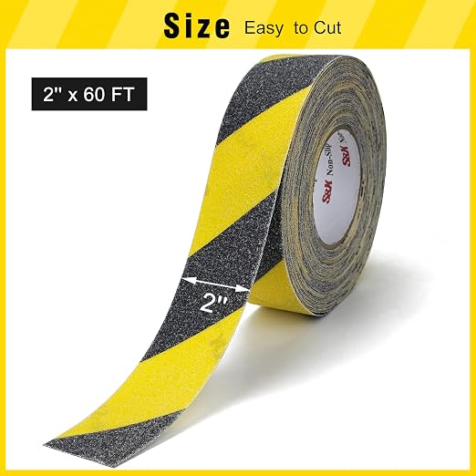 S&X Black/Yellow Anti Slip Tape, 2" x 60 FT, Heavy-Duty Grip Tape for Stairs Steps Outdoor Waterproof Safety Non Skid Roll High Traction Non Slip Strip