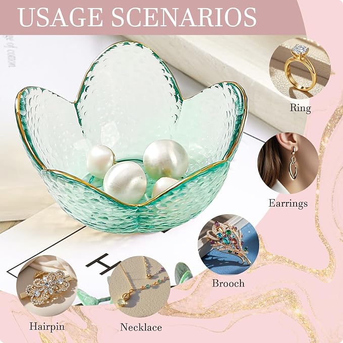 Binoster Friendship Gifts For Women Jewelry Dish Glass Ring Dish Jewelry Tray Cute Vanity Organizer Room Decor Jewellery Tray Trinket Dish Cute Bedroom Decor Christmas House Warming Gifts for women