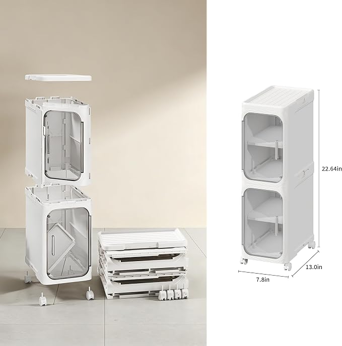 LXLXXL Narrow Storage Cabinet Slim Bathroom Storage Cabinet with Movable Wheels Tall Bathroom Organizer Skinny Cabinet for Small Spaces，2-Tier White