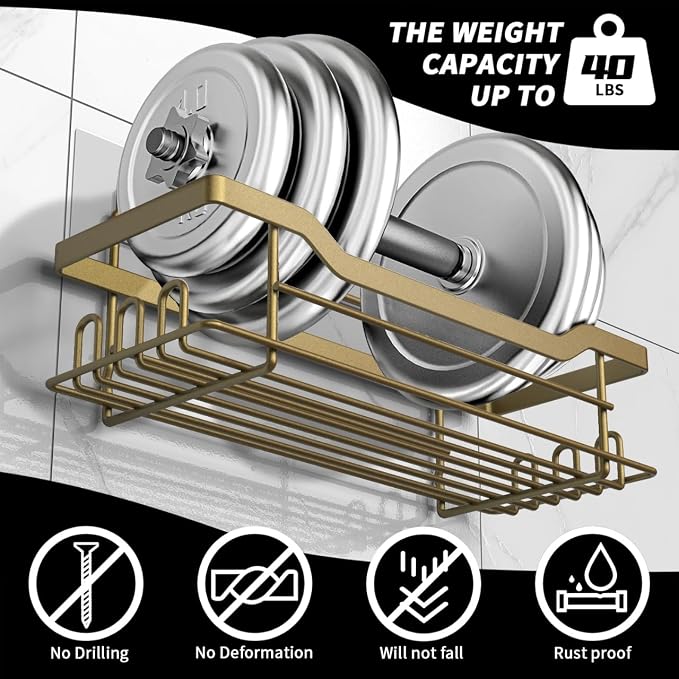 Shower Caddy Shelves Organizer Rack, 3 Pack Shower Caddy with Soap Holder,No Drilling Wall Mounted Self Adhesive Shower Shelves for Inside Shower,Matte Gold