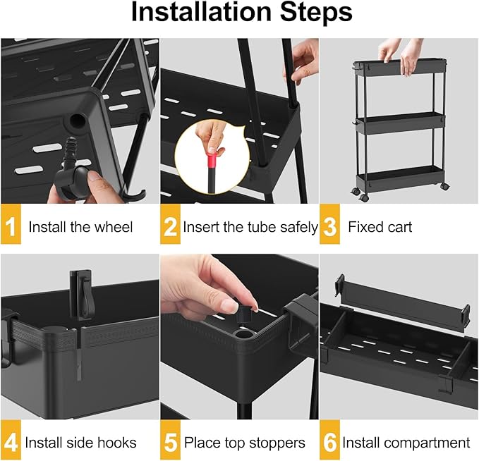 SPACELEAD Slim Storage Cart 4 Tier,Bathroom Organizer Rolling Utility,Mobile Shelving Unit Slide Out for Office, Kitchen, Laundry Room & Narrow Places,Black