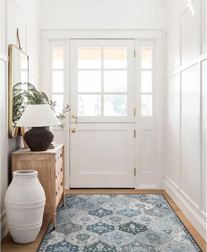 Lahome Moroccan Trellis Washable Rugs, 3x5 Area Rug for Bedroom Living Room, Indoor Non-Slip Small Oriental Accent Throw Carpet for Kitchen Entryway Bathroom Office Elise, Blue