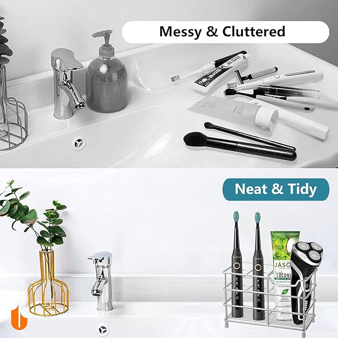 Urbanstrive 304 Stainless Steel Bathroom Toothbrush Holder Toothpaste Holder Stand Bathroom Accessories Organizer (Black, Small)