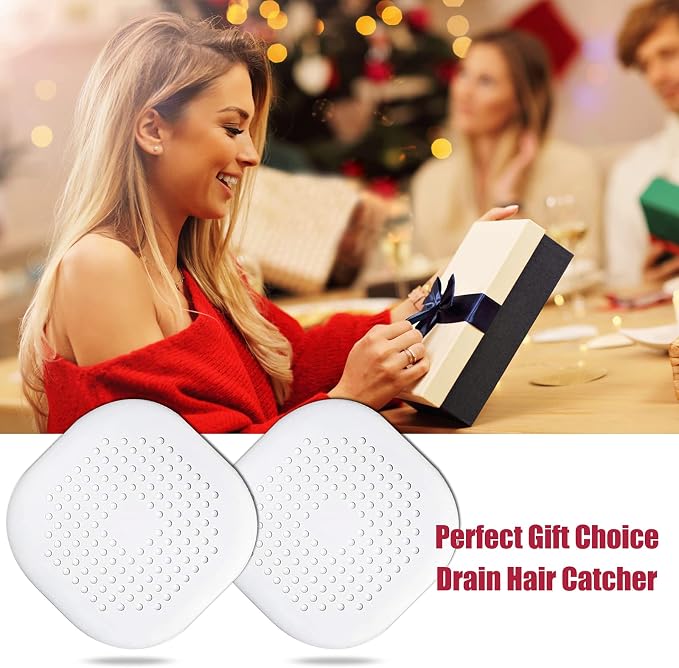 Hair Drain Catcher,Square Drain Cover for Shower Silicone Hair Stopper with Suction Cup,Easy to Install Suit for Bathroom,Bathtub,Kitchen 2 Pack (White)