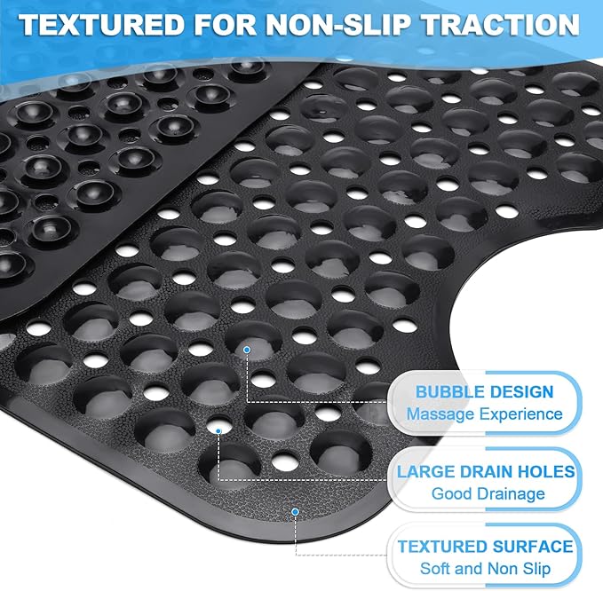 Bathtub and Shower Mats, 40x16 Inch Extra Large Non Slip Soft Bath Tub Mat with Suction Cups and Drain Holes for Bathroom Floor and Keep Tubs Clean, Machine Washable, Black