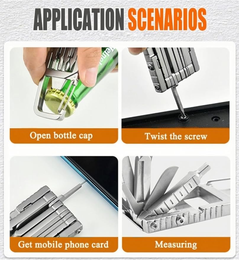 13 in 1 portable keychain mini tool with pointed nose pliers, bottle opener, phone holder, screwdriver, safety buckle, bottle opener, keychain multifunctional tool, suitable for outdoor camping