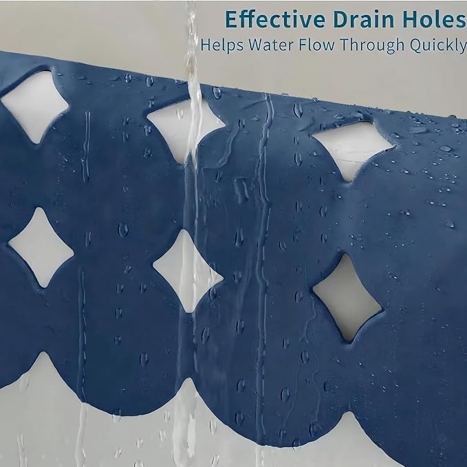 Webos Bathtub Mat Non Slip: Extra Long Rubber Bath Mat for Tub with Strong Suction Cups 15.4" x 37.8" Anti Slip Shower Mat, Big Drain Holes Bathroom Mats for Tub & Shower, Circle-Ivy Blue