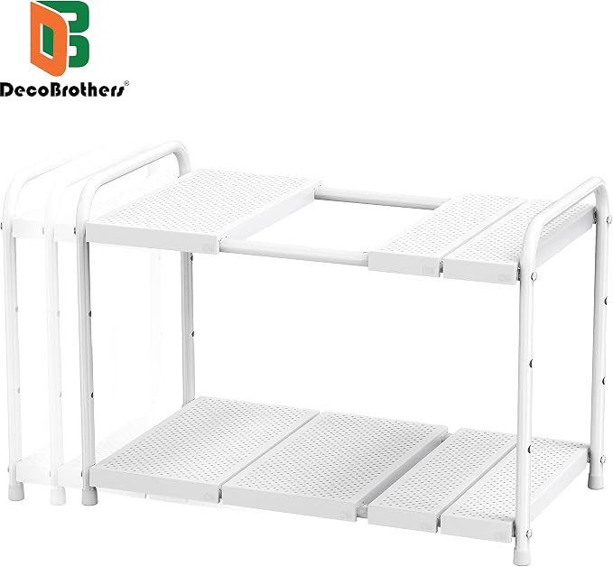 Deco Brothers Under Sink 2 Tier Expandable Shelf Organizer, White