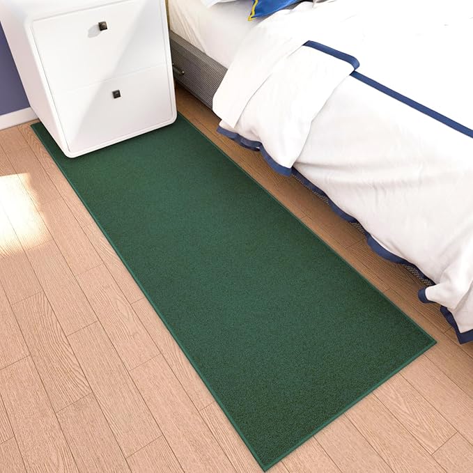 Runner Rug with Non Slip Rubber Backing, Washable Soft Floor Carpet for Kitchen, Hallway, Entryway Indoor, Bedroom, Laundry, Low Pile Area Rugs, Solid Color with Pointillism Style (Green, 2' * 8')