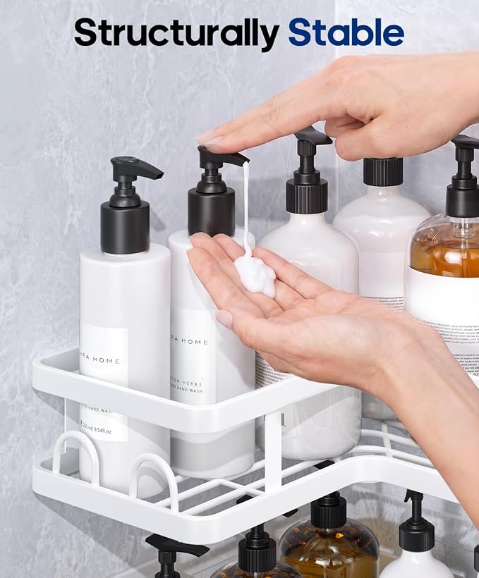 3 Pack Corner Shower Caddy Organizer, Rustproof Corner Shower Shelves, No Drilling Bathroom Corner Shelf with Hooks and Toothpaste Holder