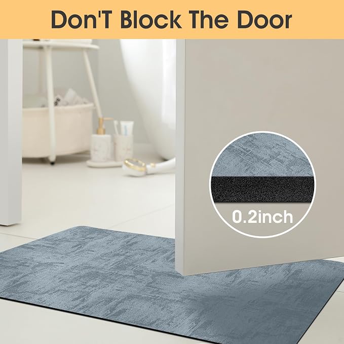 ACCUMTEK Non Slip Bath Mat, Thin Bathroom Rugs Fit Under Door, Quick Dry Bath Mats, Machine Washable Bath Rugs for Bathroom, Bathtub & Kitchen, Bathtub, Haze Blue/Marble/32 x20