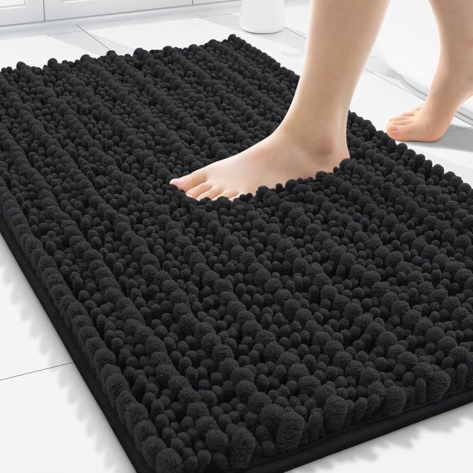Smiry Bathroom Rugs Mat 30x20, Extra Soft Absorbent Chenille Bath Rugs, Non Slip Rubber Backing Machine Washable Quick Dry Bath Mats for Bathroom Floor, Tub, Shower, Home Decor Accessories, Black