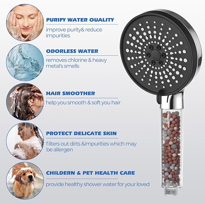 Filtered Shower Head,8”Rain Shower Head with Handheld Spray Combo with 11'' Angle Adjustable Extension Arm/Flow Regulator/Shower System,High Pressure Rainfall Shower Head Bathroom,Chrome