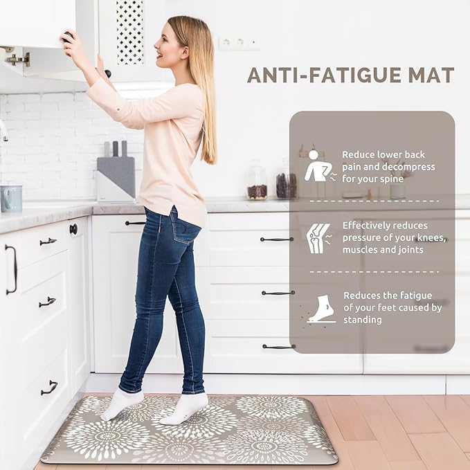 LuxStep Kitchen Mat Waterproof Kitchen Rugs for Floor Cushioned Anti-Fatigue Mat Non-Slip Standing Desk Mat Comfort Floor Mats for House Sink Office 17.3" x 28" Khaki
