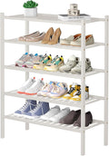 ROMGUAR CRAFT 5 Tier Bamboo Shoe Rack for Closet Free Standing Wood Shoe Shelf for Entryway Small Space Stackable 27"x11"x33" (White)