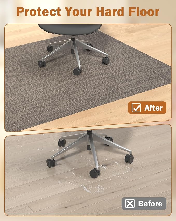 Blvornl Office Chair Mat for Hardwood Floor, 45"*53.1" Desk Computer Chair Mat for Hard Wood, Large Anti-Slip Hard Floor Protector Rolling Chair Mat, PVC Mat Desk Rug for Office and Home Dark Brown
