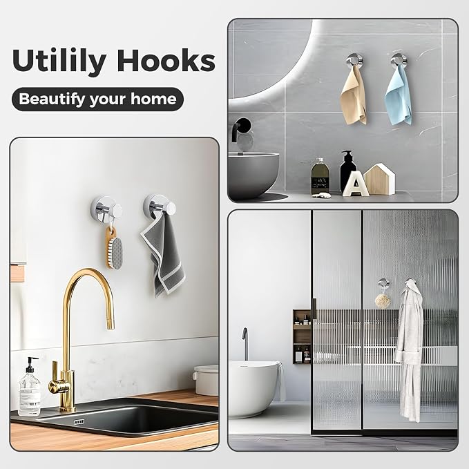 Shower Hooks for Inside Shower,Suction Cup Hooks for Glass Window,Removable Towel Hooks for Bathrooms,4 Packs(Mirror)