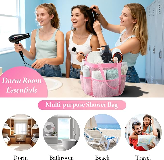 Attmu 2 Pack Mesh Shower Caddy Portable, Quick Dry Hanging Shower Tote Bag for College Dorm Room Essentials, Large Capacity Caddy Dorm for Bathroom Gym Swimming