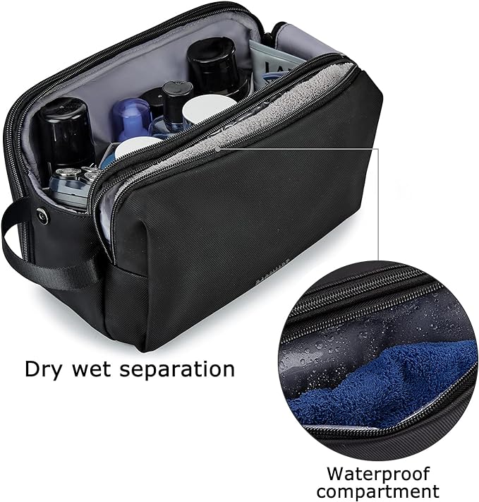 BAGSMART Toiletry Bag for Men, Travel Toiletry Organizer Dopp Kit Water-resistant Shaving Bag for Toiletries Accessories, Door Room Essentials,Black-large