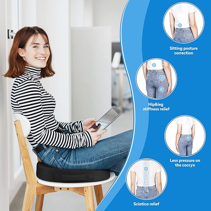 CushZone Seat Cushion - Memory Foam Office Chair Cushion for Sciatica, Tailbone & Back Pain Relief - Orthopedic Coccyx Pillow for Car, Airplane, Pregnancy & Long Sitting at Work, Black