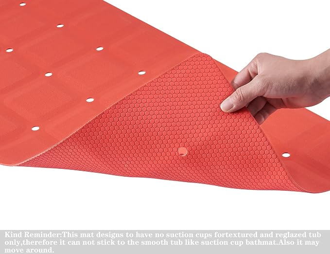 Webos Foldable Non Slip Silicon Bath Mat Bathtub mat Shower mats no Suction Cups for Textured Tub and Reglazed Tub(Foldable-Red, 28-inch x 14-inch)