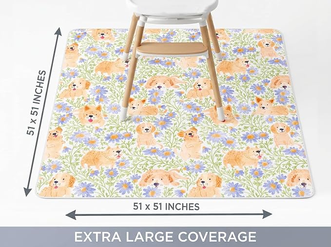 Splat Mat for Under High Chair/Arts/Crafts, Waterproof and Anti-Slip Splash Mat Floor Protector, Washable Highchair Floor Mat, 51 Inch Reusable Messy Mat and Baby Feeding Table Cloth