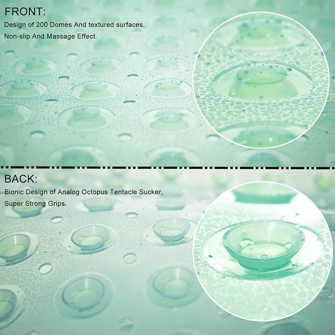TEESHLY Bathtub Mats for Shower Tub, Extra Long Non-Slip 39 x 16 Inch Bath Mat with Drain Holes and Suction Cups, BathMat for Bathroom with Machine Washable (Clear Green)